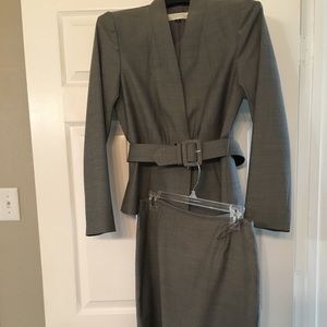 Gray, Tahari Suit with Belt, Size 6